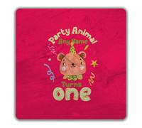 Shopagift Personalised Party Animal Bear Turns Any Name Age 2 Pack Coasters - 9cm x 9cm