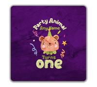 Shopagift Personalised Party Animal Bear Turns Any Name Age 2 Pack Coasters - 9cm x 9cm