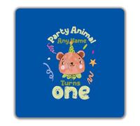 Shopagift Personalised Party Animal Bear Turns Any Name Age 2 Pack Coasters - 9cm x 9cm