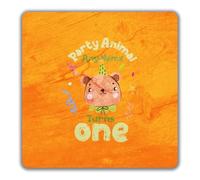 Shopagift Personalised Party Animal Bear Turns Any Name Age 2 Pack Coasters - 9cm x 9cm