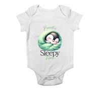 Shopagift Personalised Penguin Sleepy Time Sleeping Nap Baby Vest Bodysuit Boys Girls