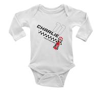 Shopagift Personalised Racing Driver Baby Grow Vest Bodysuit Pole Lap Racer Circuit Boys Girls L/S