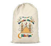 Shopagift Personalised Ramadan Mubarak Bunting Moon Star Mosque Islam Muslim Sack Gift Bag for Presents X-Large 70cm x 50cm