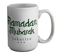 Shopagift Personalised Ramadan Mubarak Mug Green Muslim Islam White 15oz Large Ceramic Cup