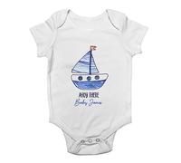 Shopagift Personalised Sail Boat Baby Grow Vest Sailor Ahoy There Sailing Bodysuit Gift
