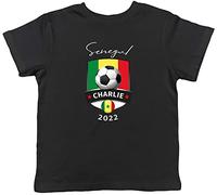 Shopagift Personalised Senegal Football World Cup Shield Childrens Kids T-Shirt Gift Black