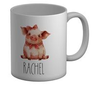 Shopagift Personalised Sitting Pig with Bow Any Name Mug White 11oz Large Ceramic Cup