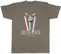 Shopagift Personalised South Africa Cricket Supporters Mens T-Shirt Retro Ball Wicket Stumps Fans Tee Grey