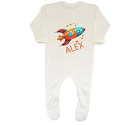 Shopagift Personalised Space Rocket Baby Sleepsuit Romper Any Name Blast Off Boys Girls Gift White