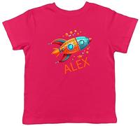 Shopagift Personalised Space Rocket Kids T-Shirt Any Name Blast Off Childrens Tee Gift