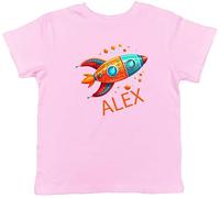 Shopagift Personalised Space Rocket Kids T-Shirt Any Name Blast Off Childrens Tee Gift