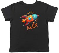 Shopagift Personalised Space Rocket Kids T-Shirt Any Name Blast Off Childrens Tee Gift