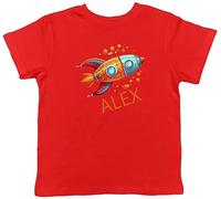 Shopagift Personalised Space Rocket Kids T-Shirt Any Name Blast Off Childrens Tee Gift Red