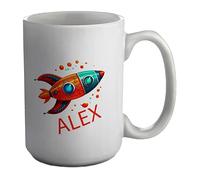 Shopagift Personalised Space Rocket Mug Any Name Blast Off White 15oz Large Gift Ceramic Cup