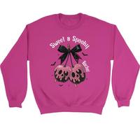 Shopagift Personalised Sweet & Spooky Cherry Lace Halloween Kids Sweatshirt Jumper Boys Girls Pink