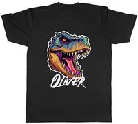 Shopagift Personalised T-Rex Face Mens T-Shirt Prehistoric Dinosaur Tee Black