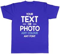 Shopagift Personalised T-Shirt Any Text Photo Message Image Mens Womens Funny Printed Custom Tee Gift Blue