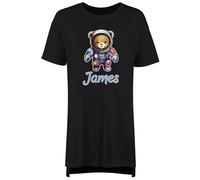 Shopagift Personalised Teddy Bear Astronaut Women's Nightie Space Universe Cosmos Astrology Night Shirt Black