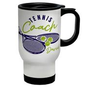 Shopagift Personalised Tennis Coach Travel Mug Racket and Ball Stainless Steel 14oz Cup