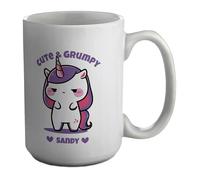 Shopagift Personalised Unicorn Cute & Grumpy Mug Rainbow Magical White 15oz Large Ceramic Cup