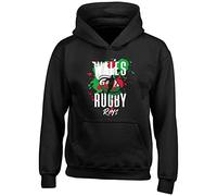 Shopagift Personalised Wales Rugby Hoodie Kids Supporters Fans 6 Nations Union Cup Gift Hoody Hooded Top Black