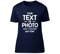 Shopagift Personalised Womens Ladies T-Shirt Any Text Photo Image Create Your Own Custom Gift Navy Blue