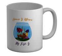 Shopagift Pet Fish Mug Home is Where My Fish is Fishtank White 11oz Large Ceramic Cup