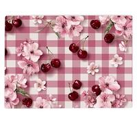 Shopagift Pink Cherry Gingham Flowers Glass Chopping Board Large Kitchen Worktop Saver 39cm x 28cm