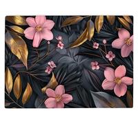 Shopagift Pink Gold Black Floral Flower Leaf Glass Chopping Board Large Kitchen Worktop Saver 39cm x 28cm
