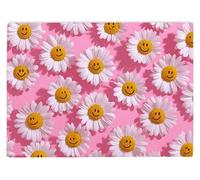 Shopagift Pink Smiling Daisy Flowers Glass Chopping Board Large Kitchen Worktop Saver 39cm x 28cm