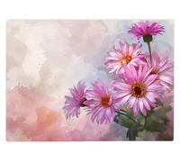 Shopagift Pink Watercolour Aster Flowers Glass Chopping Board Large Kitchen Worktop Saver 39cm x 28cm