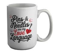 Shopagift Pins & Needles are My Love Language Sewing Mug White 15oz Large Ceramic Cup