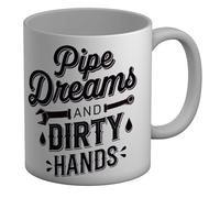 Shopagift Pipe Dreams and Dirty Hands Funny Plumber Mug White 11oz Large Ceramic Cup