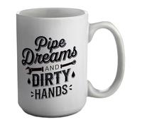 Shopagift Pipe Dreams and Dirty Hands Funny Plumber Mug White 15oz Large Ceramic Cup