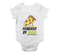 Shopagift Pizza Lover Baby Vest Powered by Pizza Funny Bodysuit Gift White