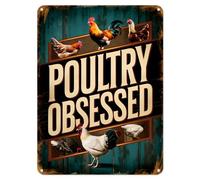 Shopagift Poultry Obsessed Chickens Metal Poster Wall Tin Sign Man Cave Shed Bar Bedroom Home Kitchen - A4