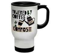 Shopagift Powered by Coffee and Compost Funny Allotment Travel Mug Stainless Steel 14oz Cup