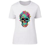 Shopagift Psychedelic Skull Womens T-Shirt Gothic Skeleton Face Head Ladies Tee White