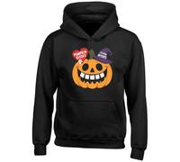 Shopagift Pumpkin Kisses Halloween Wishes Kids Hoodie Trick or Treat Spooky Costume Hoody Hooded Top Boys Girls Black