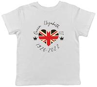 Shopagift Queen Elizabeth II Heart Union Jack Commemorative Tribute 1926-2022 Childrens Kids T-Shirt Gift White
