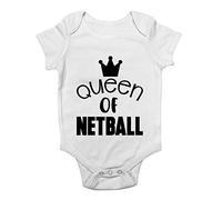 Shopagift Queen of Netball Baby Grow Vest Bodysuit White