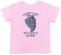 Shopagift Raising a Tiny Tornado with a Bow in her Hair Kids T-Shirt Childrens Tee Boys Girls Light Pink