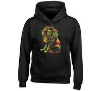 Shopagift Rasta Lion Kids Hoodie Jamaican King of the Jungle Hoody Hooded Top Boys Girls Black