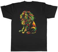 Shopagift Rasta Lion Mens T-Shirt Jamaican King of The Jungle Tee Black
