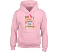 Shopagift Reading Books Lover Kids Hoodie I'm in my Happy Place The Library Hoody Hooded Top Boys Girls Pink