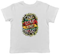 Shopagift Reggae Lover Kids T-Shirt One Love One Heart Music Childrens Tee Boys Girls White