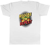 Shopagift Reggae on Repeat Mens T-Shirt Jamaican Music Rasta Tee White