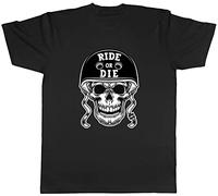 Shopagift Ride Or Die Skull Head with Bike Helment Black T-Shirt Gift