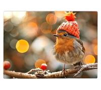 Shopagift Robin Winter Bird Wool Hat Glass Chopping Board Large Kitchen Worktop Saver 39cm x 28cm