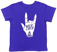 Shopagift Rock Chick Hand Sign Childrens Kids T-Shirt - Rock n Roll Band Retro Music Girls Gift Blue